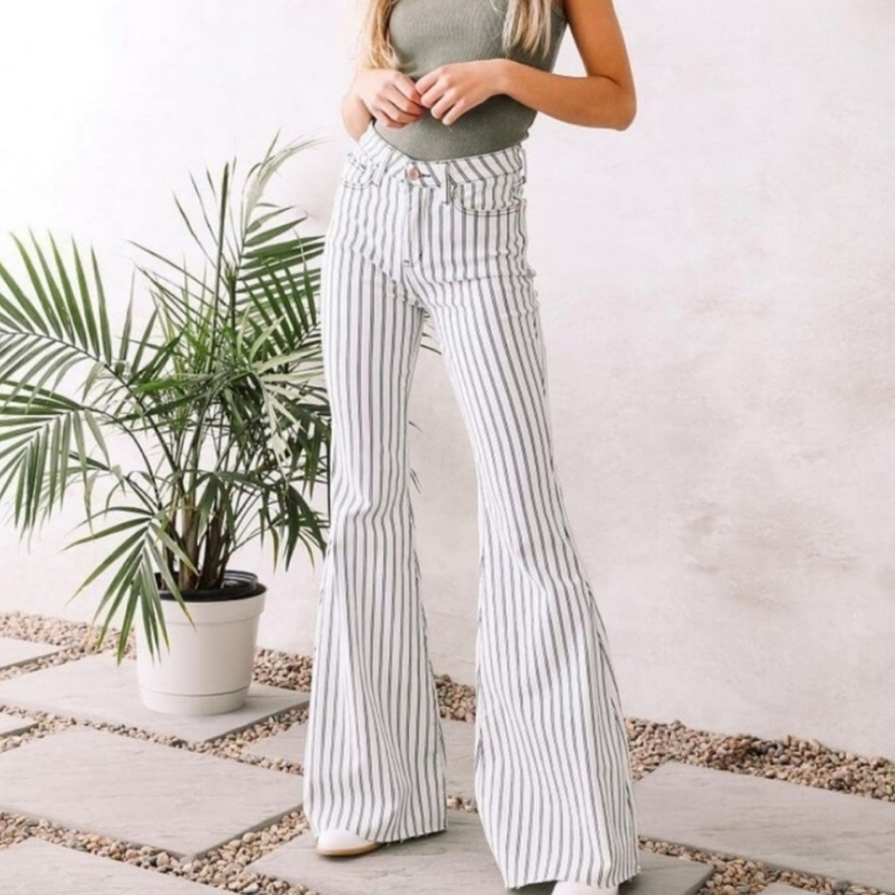 Judy Blue High waisted super flare pin Striped retro disco 70s vibe